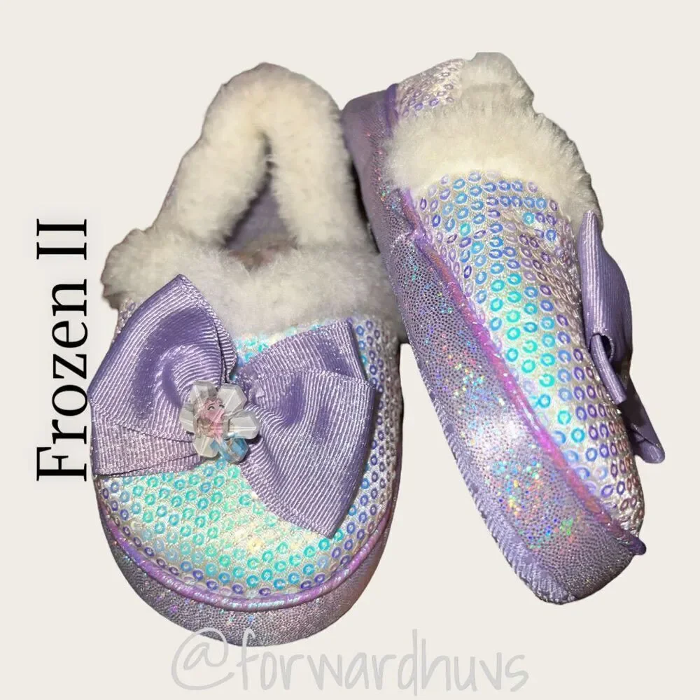 Frozen II - 2 Pair Sequin Kids Booties and Slippers Size 7/8